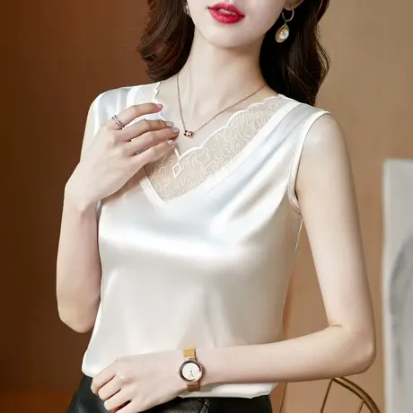 黑色小吊带背心女夏设计感小众西服春秋内搭蕾丝醋酸上衣外穿打底图片