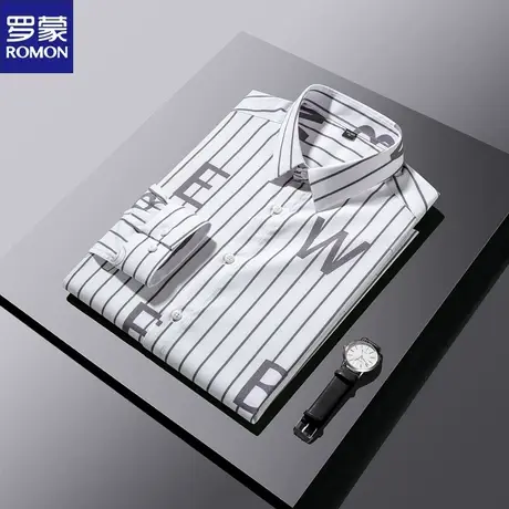 罗蒙长袖衬衫男士春秋季新款韩版青年寸衫潮流字母印花商务休闲寸图片
