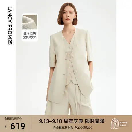 朗姿职业通勤白色西装外套女2023夏季新款休闲短袖西服上衣高级感图片