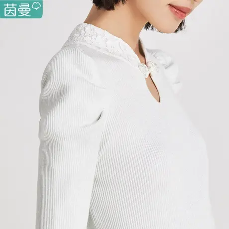 茵曼旗舰店毛衣2022年秋季新款女士立领复古盘扣打底衫针织衫上衣商品大图