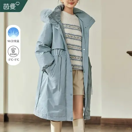 茵曼大毛领连帽羽绒服女2023年冬季新款中长款保暖工装派克服外套图片