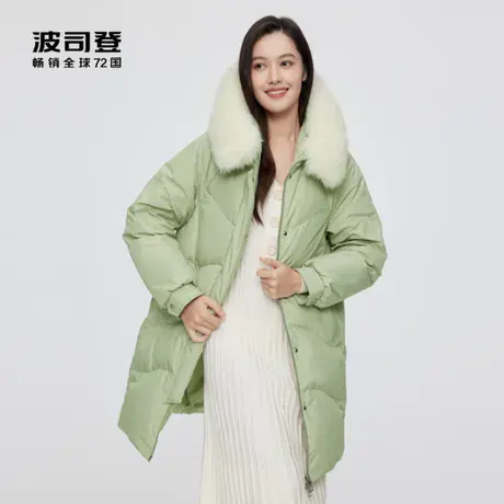 波司登奥莱女装中长款天然狐狸毛领连帽保暖双重门襟防风羽绒服商品大图