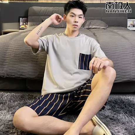 男士睡衣男款夏季夏款2023新款纯棉短袖男式青少年绅士家居服夏天图片