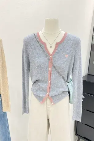 羊绒V领针织衫女2023秋季高级感小众设计感时尚撞色长袖小衫上衣商品大图