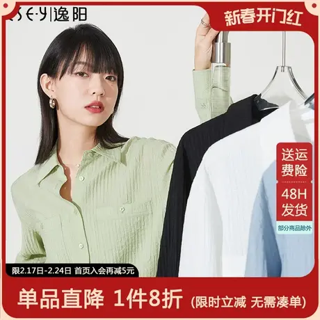 逸阳压褶白衬衫女2024春夏新款设计感清新女士衬衣百搭上衣外套商品大图