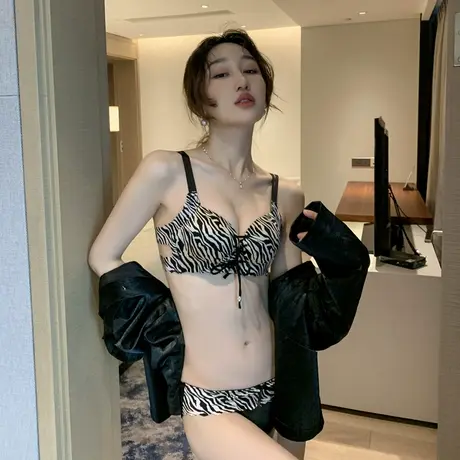 斑马纹内衣女小胸聚拢火辣性感美背文胸套装加厚新款2023爆款胸罩商品大图
