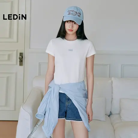 乐町山茶少女白色短袖25年夏季新款袖标设计正肩修身高智通勤T恤图片