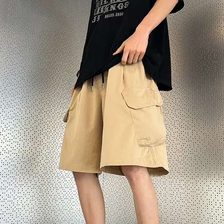 工装短裤男夏季2025新款港风休闲oversize美式高街宽松运动裤子薄商品大图