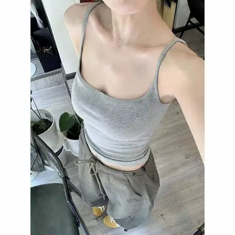 美式甜辣妹背心小吊带女夏季韩版修身显瘦居家外穿短款无袖T恤潮图片