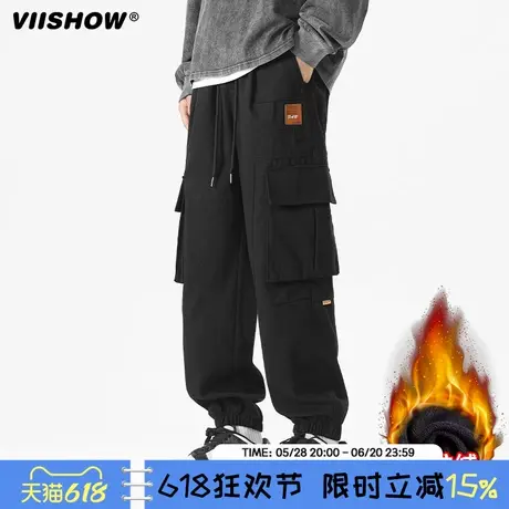 VIISHOW休闲裤男2024新款秋冬加绒加厚纯棉防寒工装裤男款长裤子商品大图