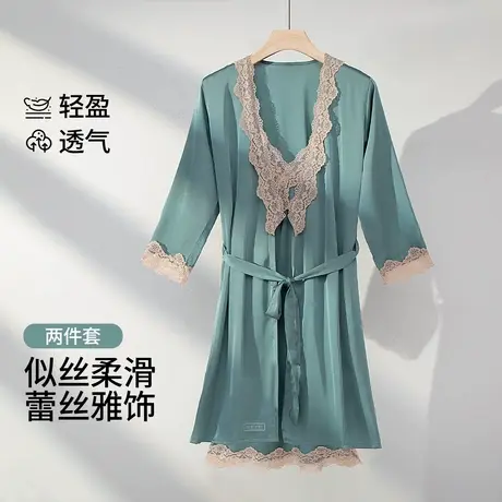 茜施尔2025新款睡袍吊带睡裙2件套仿真丝高级感女薄款睡衣S商品大图