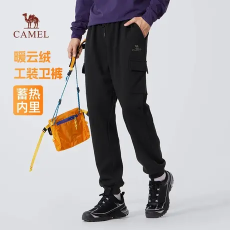 骆驼男装工装卫裤男2025新款冬季加绒保暖宽松束脚黑色休闲长裤子商品大图