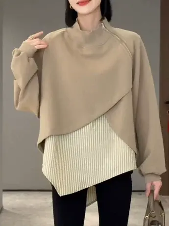 时尚个性两件套立领外套女装宽松休闲长袖女上衣2023秋装新款卫衣商品大图