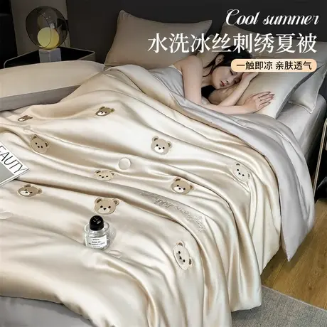 2025新款刺绣凉感冰丝夏被夏季单双人可机水洗夏凉被四件套空调被商品大图