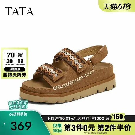 TATA他她复古厚底勃肯鞋女鞋休闲沙滩后空凉鞋2025夏新款YPT01BL5图片
