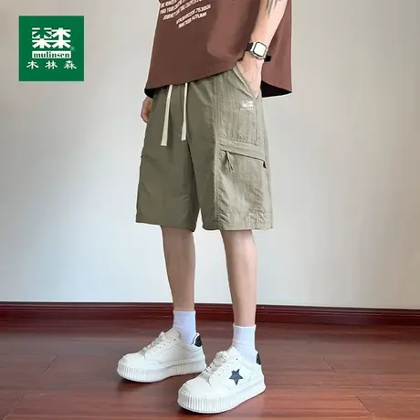 木林森工装休闲短裤男士夏季2025新款宽松直筒运动裤冰丝五分裤子图片
