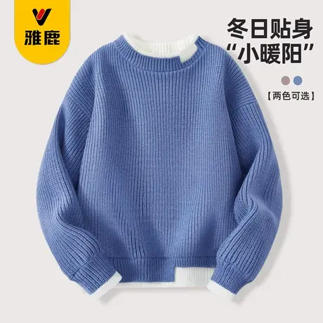 雅鹿男童加绒毛衣2025新款儿童保暖针织衫中大童春秋休闲韩版线衣图片