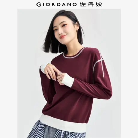 佐丹奴外套女装纯棉撞色明线针织圆领套头卫衣 13324729商品大图