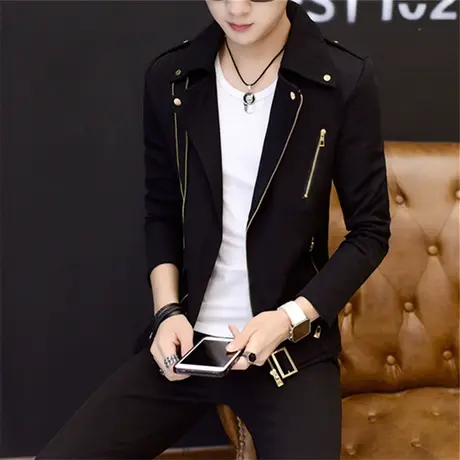 男士个性夹克男韩版男装帅气褂子潮风衣春秋夏季衣服修身薄款外套商品大图