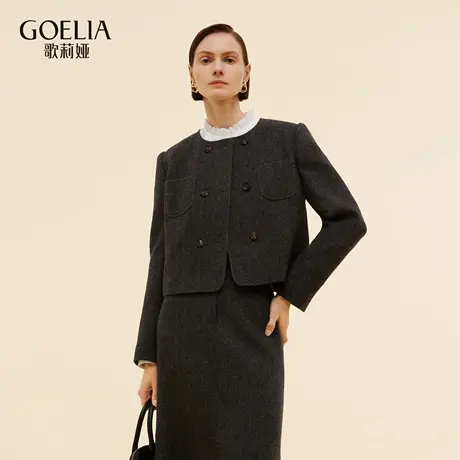 歌莉娅秋季新品花纱水洗羊毛双排扣短外套1E9L6E050商品大图