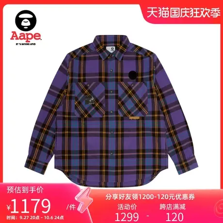Aape旗舰店男装秋冬字母刺绣猿颜徽章休闲格纹长袖衬衫8466XXL商品大图