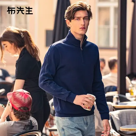 MrBu布先生半高拉链套头卫衣男2023冬新款加厚男士t恤卫衣BT12165商品大图