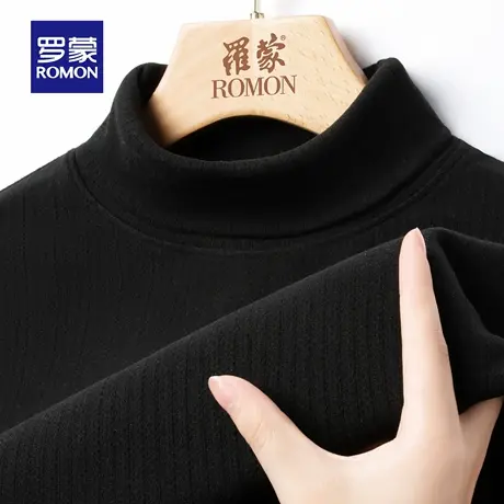 罗蒙男士时尚简约针织衫2025秋季新款双翻高领弹力长袖打底毛衣男商品大图