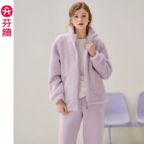芬腾睡衣女秋冬季珊瑚绒加绒加厚套装女款冬天抗静电加大码家居服商品大图