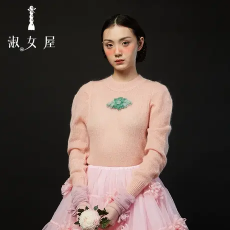 淑女屋官方旗舰店棉花糖公主奶fufu慵懒风软糯粉色毛衣打底衫秋冬商品大图