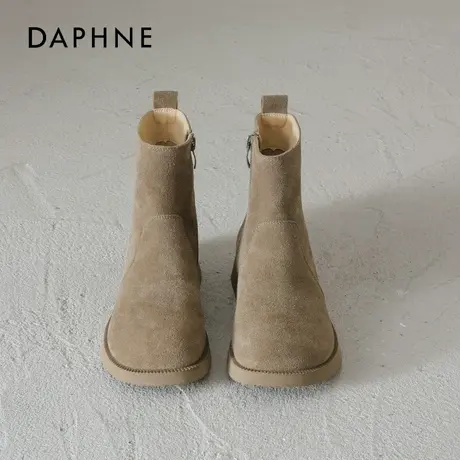 达芙妮卡其色靴子女秋冬牛皮平底勃肯小短靴2025美拉德英伦风马丁图片