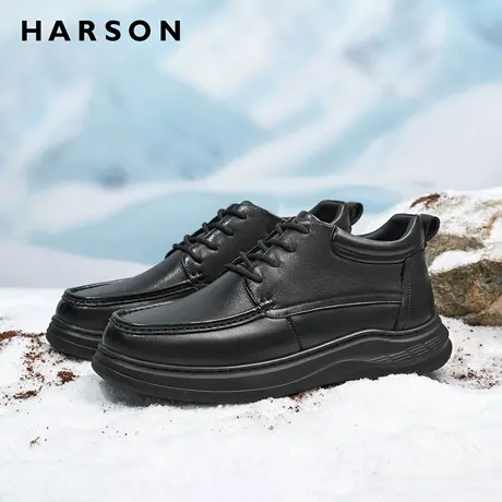 哈森真皮爸爸棉鞋保暖加厚冬季加绒男鞋新款商务休闲皮靴子男短靴商品大图