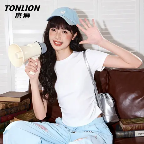唐狮官方白色修身短袖t恤女2026新款夏季女士收腰显瘦正肩上衣VB图片