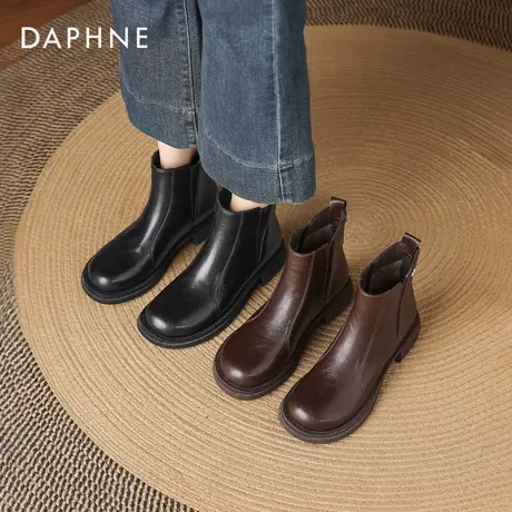 达芙妮厚底短靴女2026新款冬季英伦风加绒马丁靴棕色瘦瘦切尔西靴商品大图