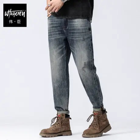 伟臣2023秋冬新品大码男装牛仔裤男胖子加肥加大水洗直筒休闲长裤商品大图