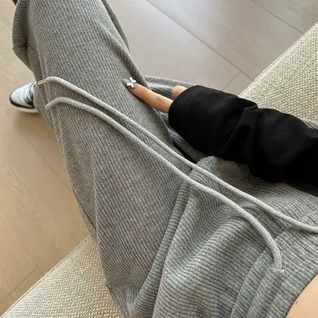 羊绒窄版阔腿裤女秋冬季高腰显瘦宽松垂感直筒休闲加厚针织拖地裤商品大图