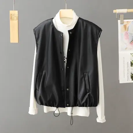 黑色洋气pu皮衣马甲外套女春秋2023年新款设计感小众无袖坎肩马夹图片