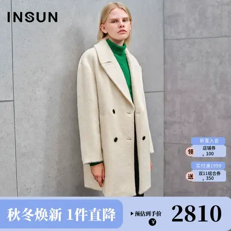 恩裳2023冬款新款软糯苏力羊驼毛大衣大翻领双排扣气质毛呢外套女商品大图