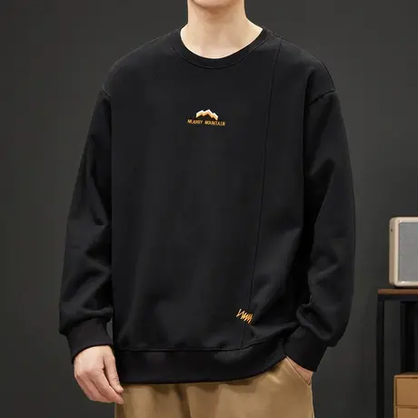 秋冬季男装潮牌重磅无帽圆领卫衣春秋款中性风美式高街长袖上衣服商品大图