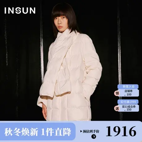 [安心绒]恩裳COVER2023冬装新款时尚方形绗缝围脖式中长款羽绒服商品大图