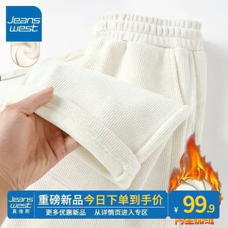 ZR真维斯加绒直筒裤女秋冬季新款2023显瘦高腰女杏色小个子阔腿裤商品大图