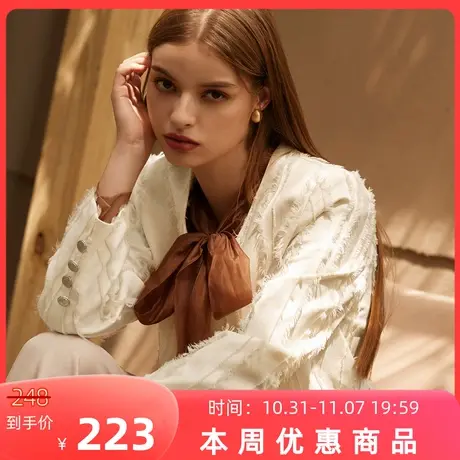 桔熊秋冬季通勤小众设计条纹毛边中长款宽松西装外套女大码EA3547图片