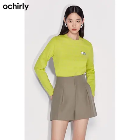 【七七酱专享】欧时力新款秋冬提花皮章宽松休闲可打底长袖套头衫商品大图