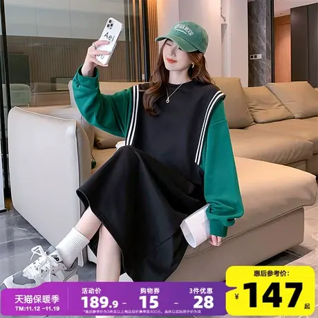 唐狮黑色学院风连衣裙女春季穿搭女装拼接卫衣裙女春装新款裙子s5图片