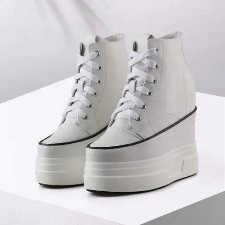 断码鞋12CM内增高老爹鞋女小个子休闲鞋牛皮马丁靴高跟厚底松糕鞋图片