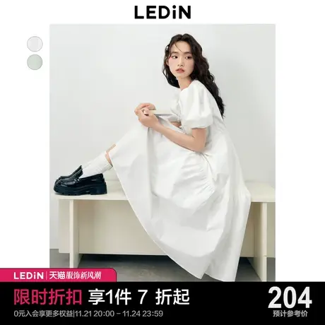 乐町大A摆泡泡袖连衣裙23年夏季新款女装法式优雅蝴蝶结气质长裙商品大图