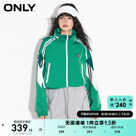 ONLY奥莱春季新款时尚休闲复古拼色连帽短款外套女商品大图