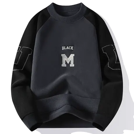 卫衣男2023新款秋冬大码圆领长袖t恤上衣青少年潮牌加绒运动外套商品大图