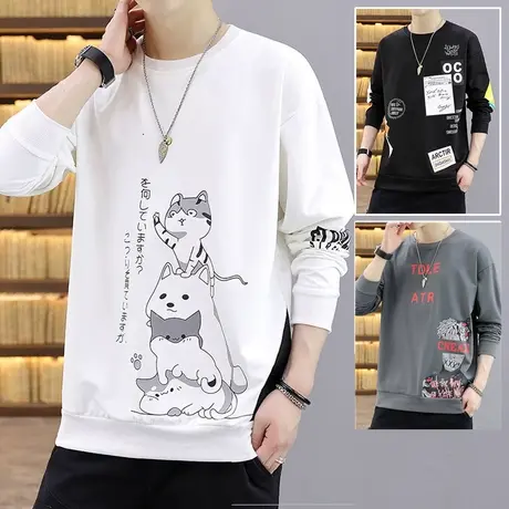 男士t恤长袖春装秋衣服薄款男装卡通印花薄款打底衫2023新款卫衣商品大图