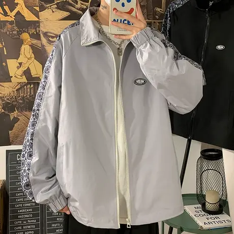 春秋季外套港风夹克男潮牌宽松棒球服ins潮流百搭休闲腰果花上衣商品大图