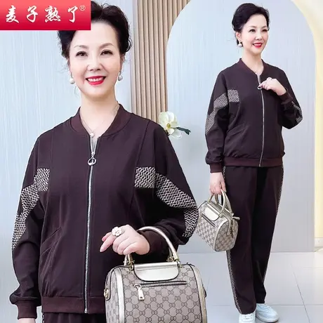 妈妈春装套装新款上衣外套大码休闲50岁运动服秋两件套中老年女装商品大图